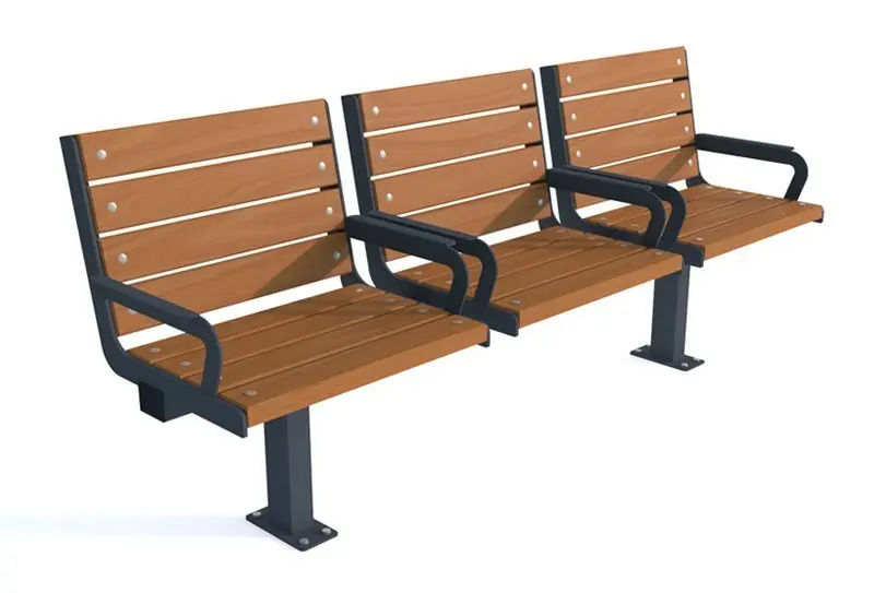 Rawi puistonpenkki, selkänojalla ja käsinojilla